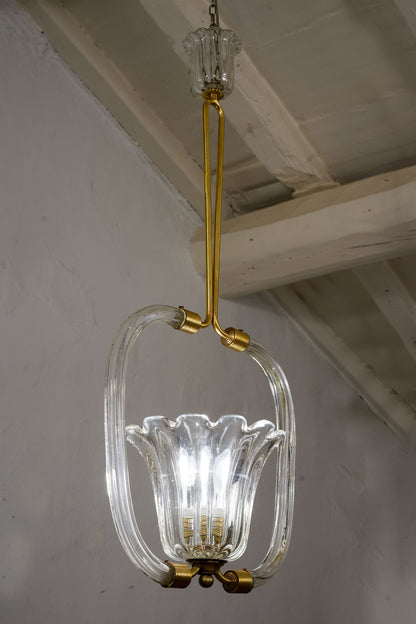 Lampadario Archimede Seguso in vetro di Murano, periodo Art Déco, 1 luce-Lo Stile Italiano