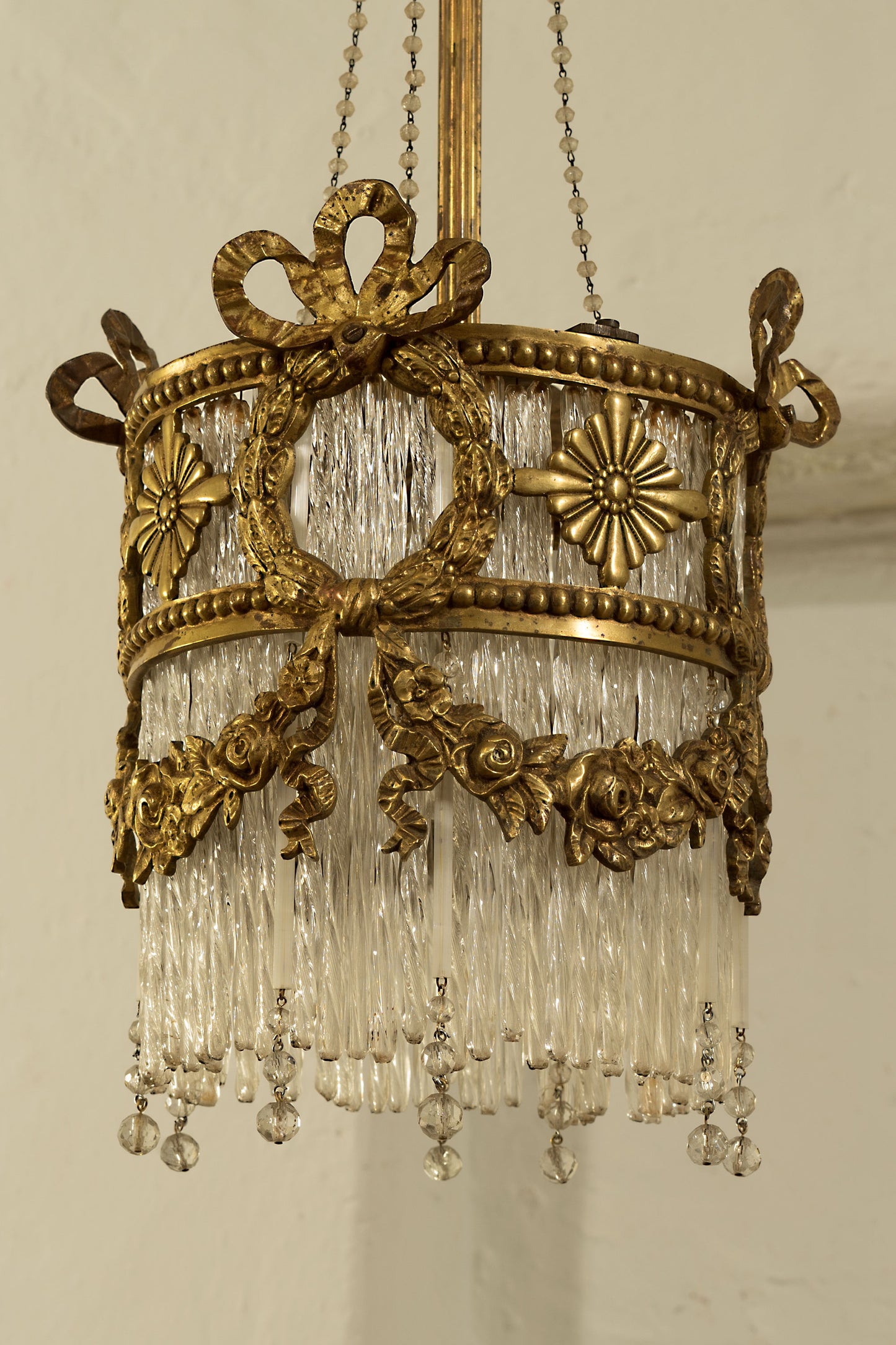 Antico Lampadario Liberty con pendenti in vetro di Murano a 1 luce, Italia 1920-Lo Stile Italiano