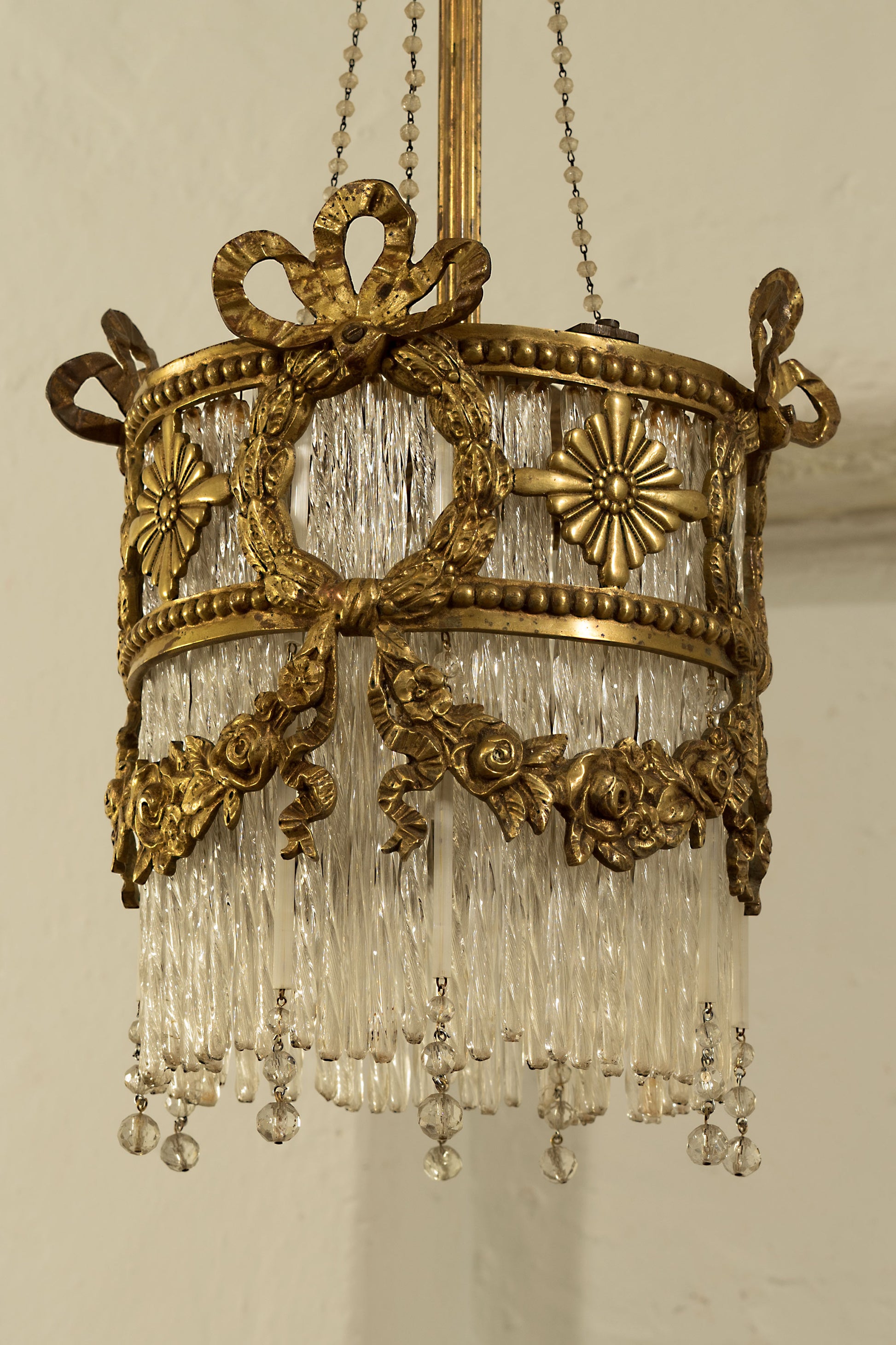 Antico Lampadario Liberty con pendenti in vetro di Murano a 1 luce, Italia 1920-Lo Stile Italiano