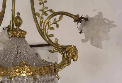 Antico Lampadario Art nouveau di cristallo, Italia Anni '20, 4 Luci-Lo Stile Italiano