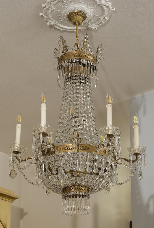 Lampadario impero di cristallo con 12 luci-Lo Stile Italiano