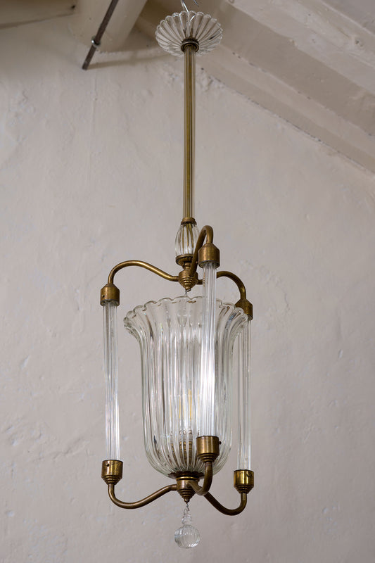 Antico lampadario Archimede Seguso in vetro di Murano con 2 gocce pendenti| Lo Stile Italiano