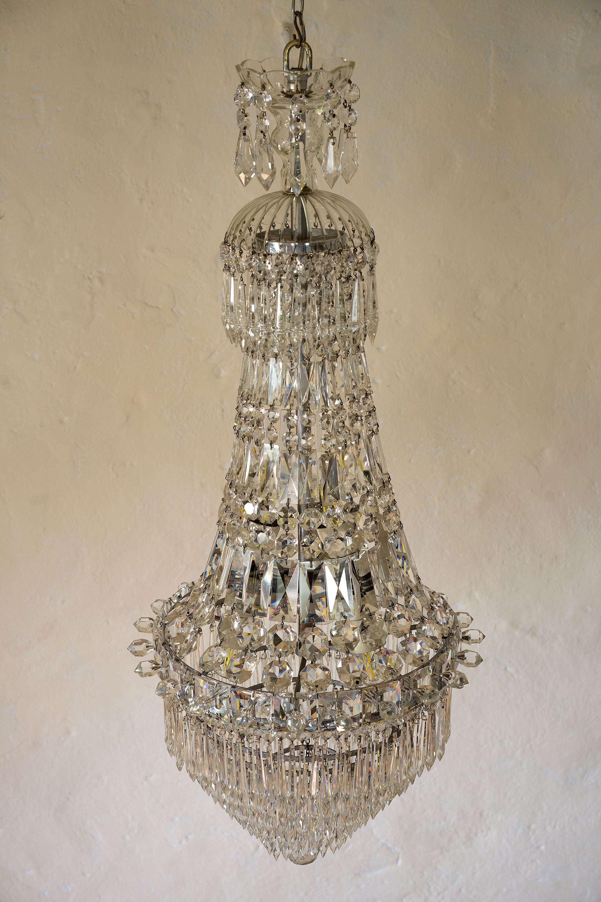 Lampadario anni '40 in cristallo di Boemia, 5 luci E14-Lo Stile Italiano