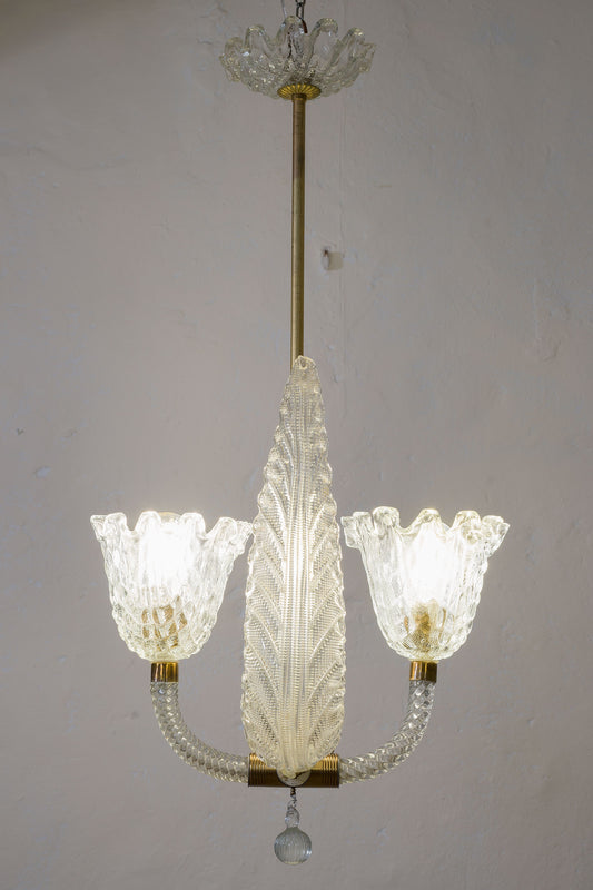 Lampadario di Murano Ercole Barovier & Toso, 2 luci-Lo Stile Italiano