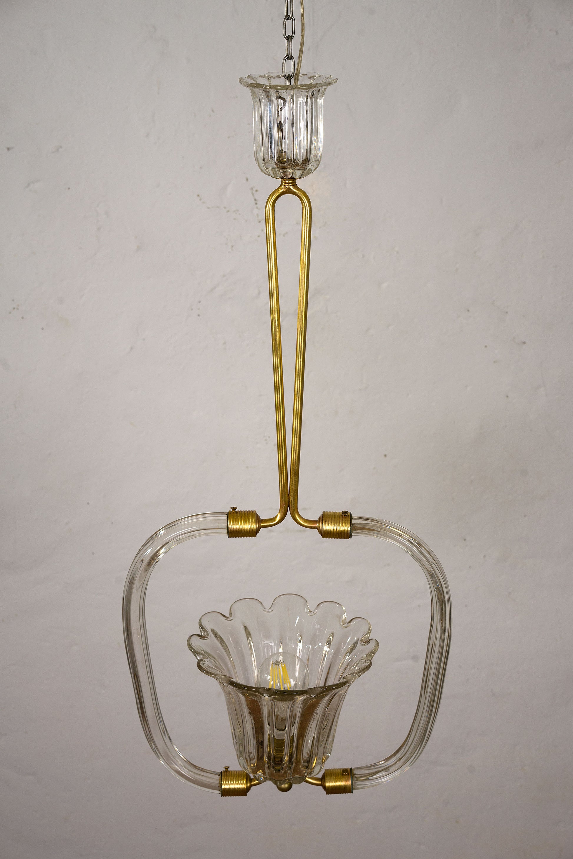 Lampadario Seguso in vetro di Murano, 1 luce centrale-Lo Stile Italiano