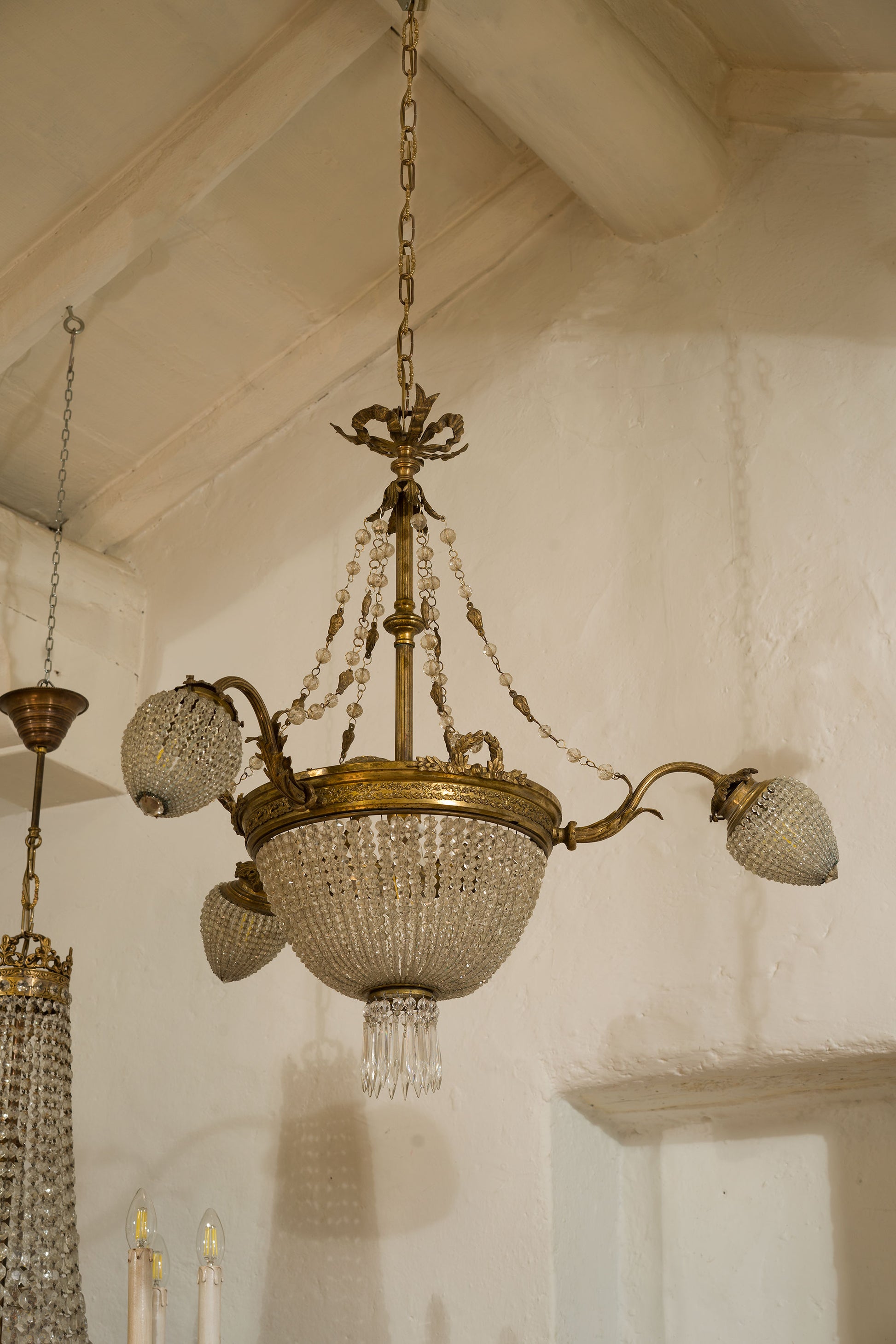 Lampadario Napoleone III antico di cristallo, 4 luci-Lo Stile Italiano