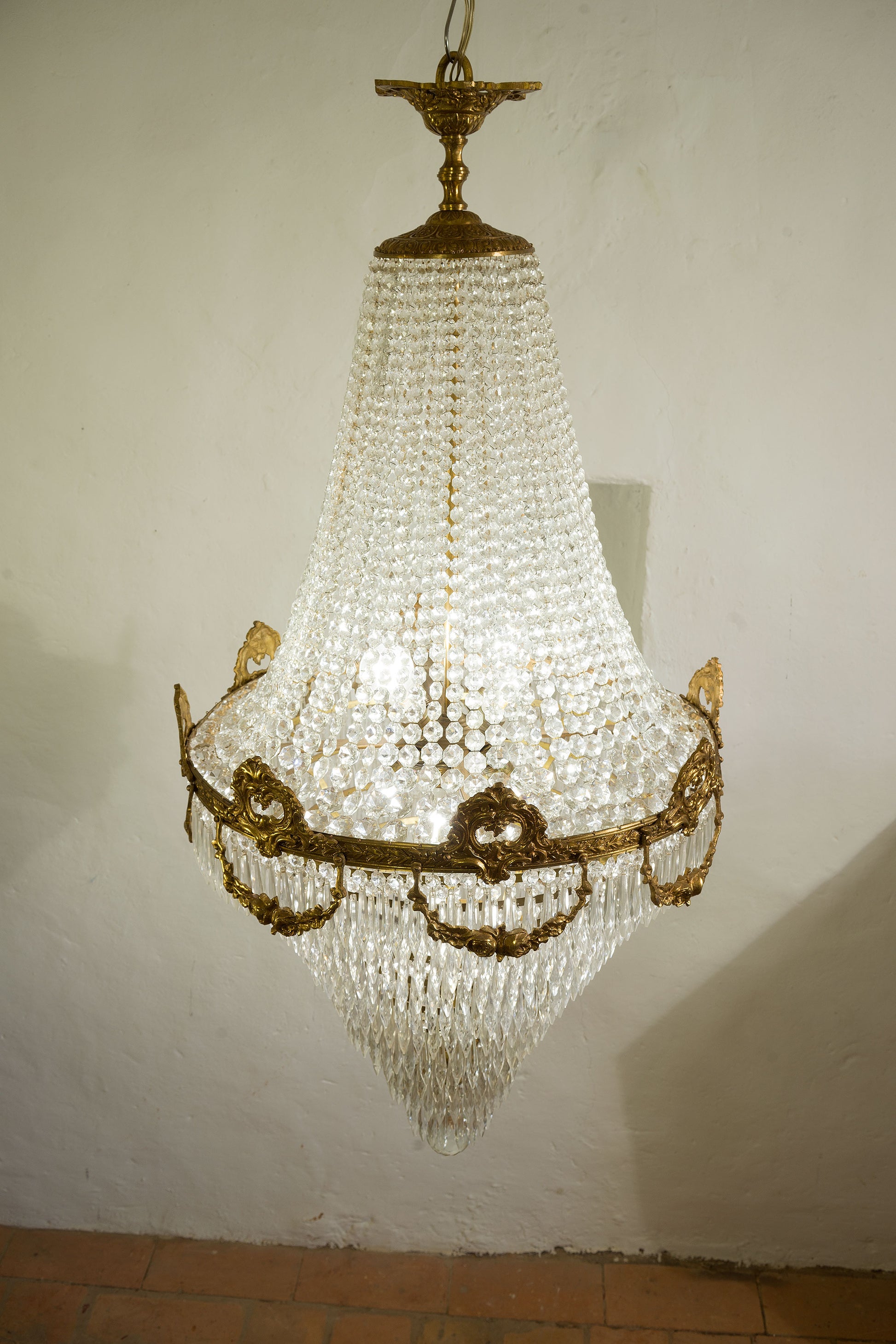 Lampadario Art Nouveau, 12 Luci, Vintage-Lo-stile-Italiano
