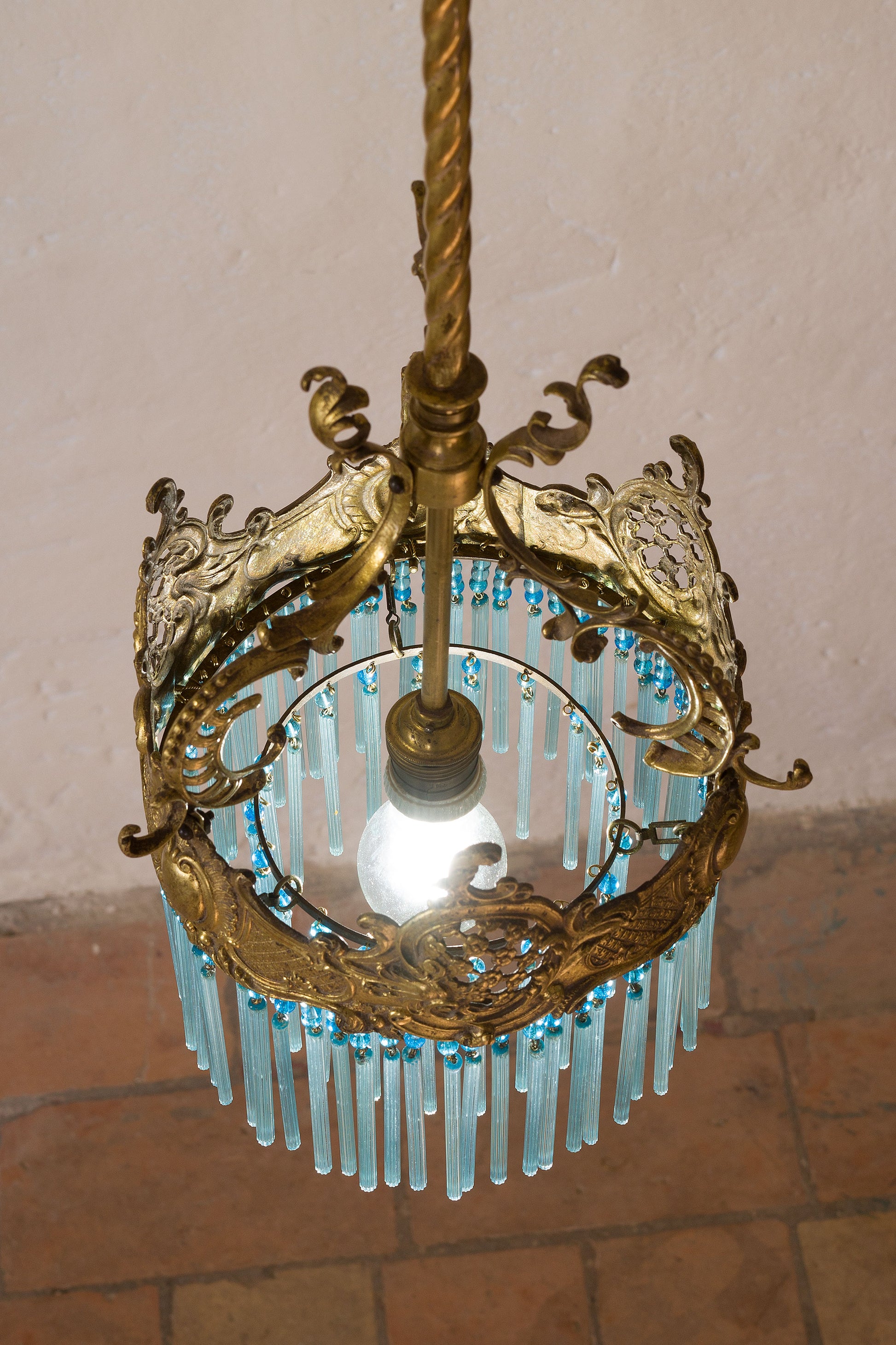 Antico lampadario in ottone Restaurato-Lo Stile Italiano