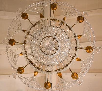 Lampadario a sospensione a 8 luci E14, in ferro dorato e cristallo-Lo Stile Italiano