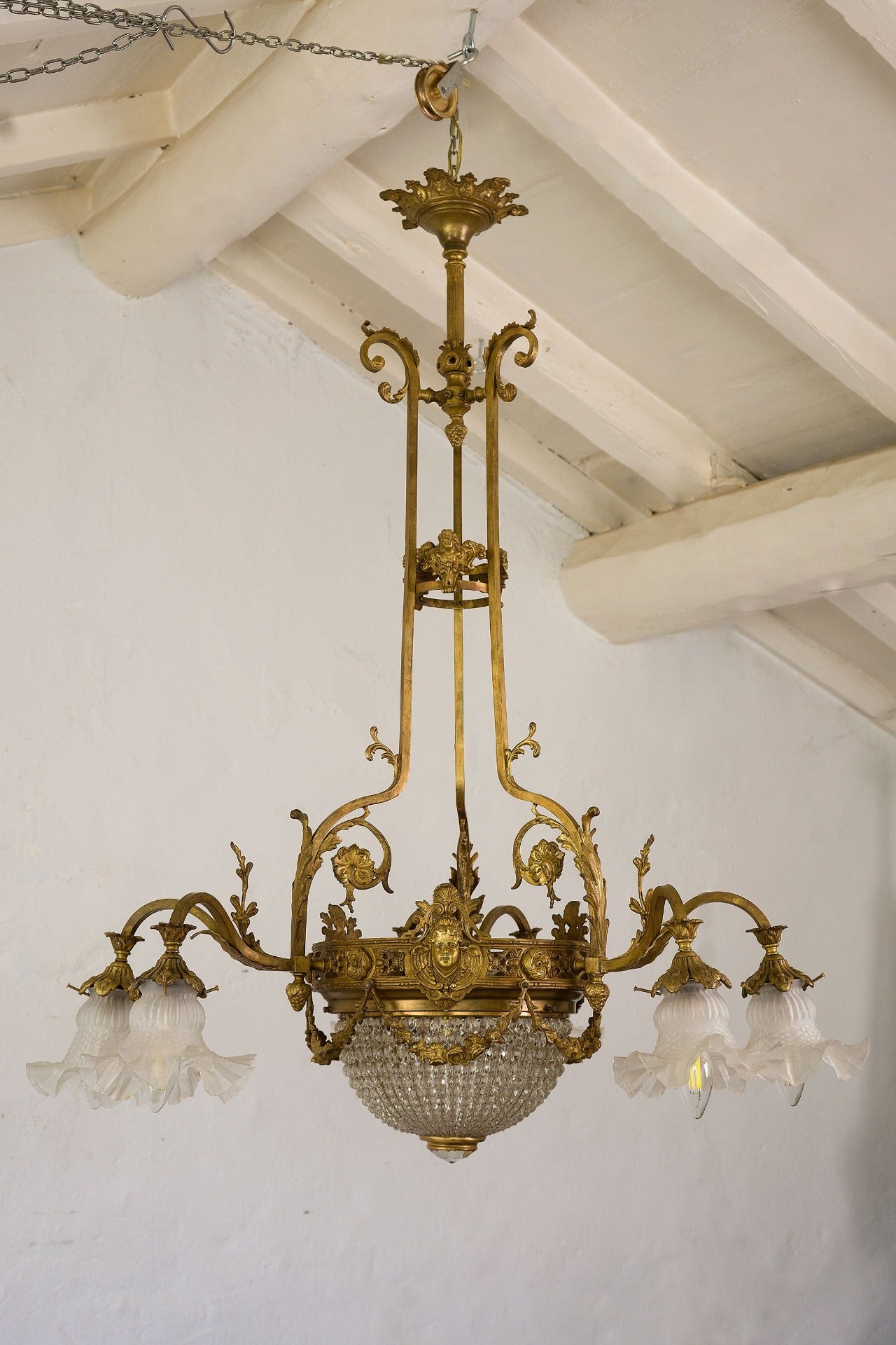 Antico lampadario Liberty (Art Nouveau) in cristallo a 9 luci, Italia 1920-Lo Stile Italiano