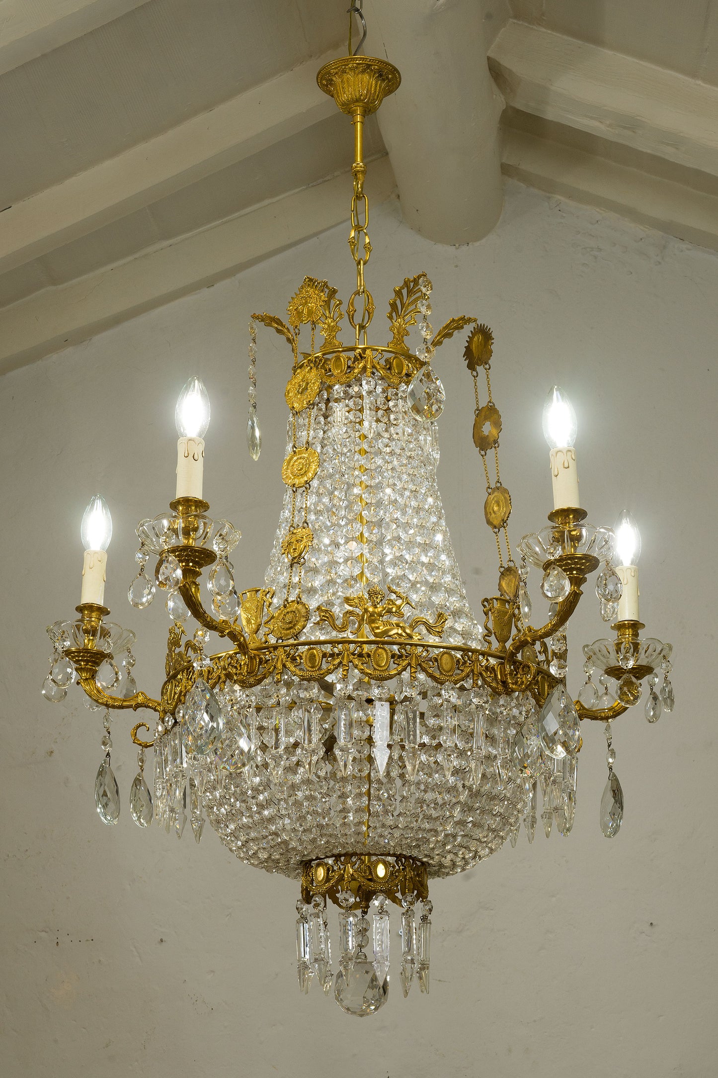 Lampadario stile impero vintage, 6 luci E14-Lo Stile Italiano