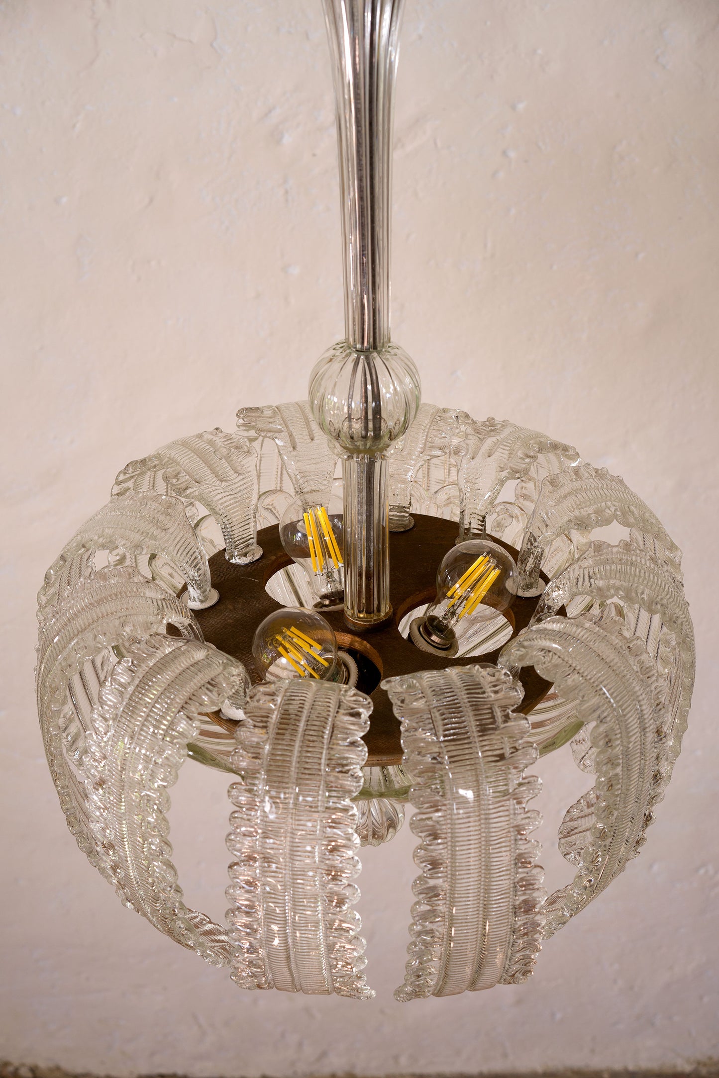 Lampadario di lusso in vetro soffiato di Murano, anni '40 periodo Art Deco-Lo Stile Italiano