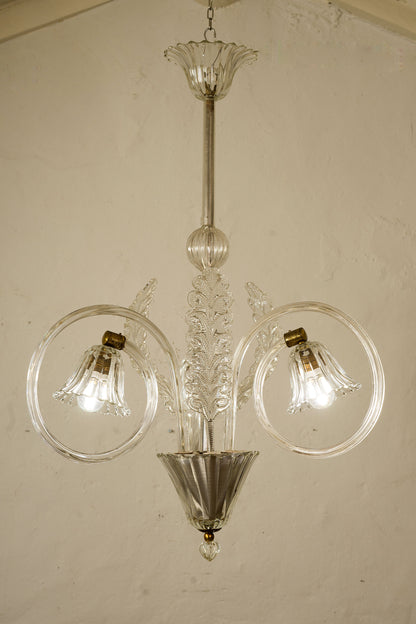 Lampadario Barovier a stelo lungo in vetro di Murano soffiato-Lo stile Italiano