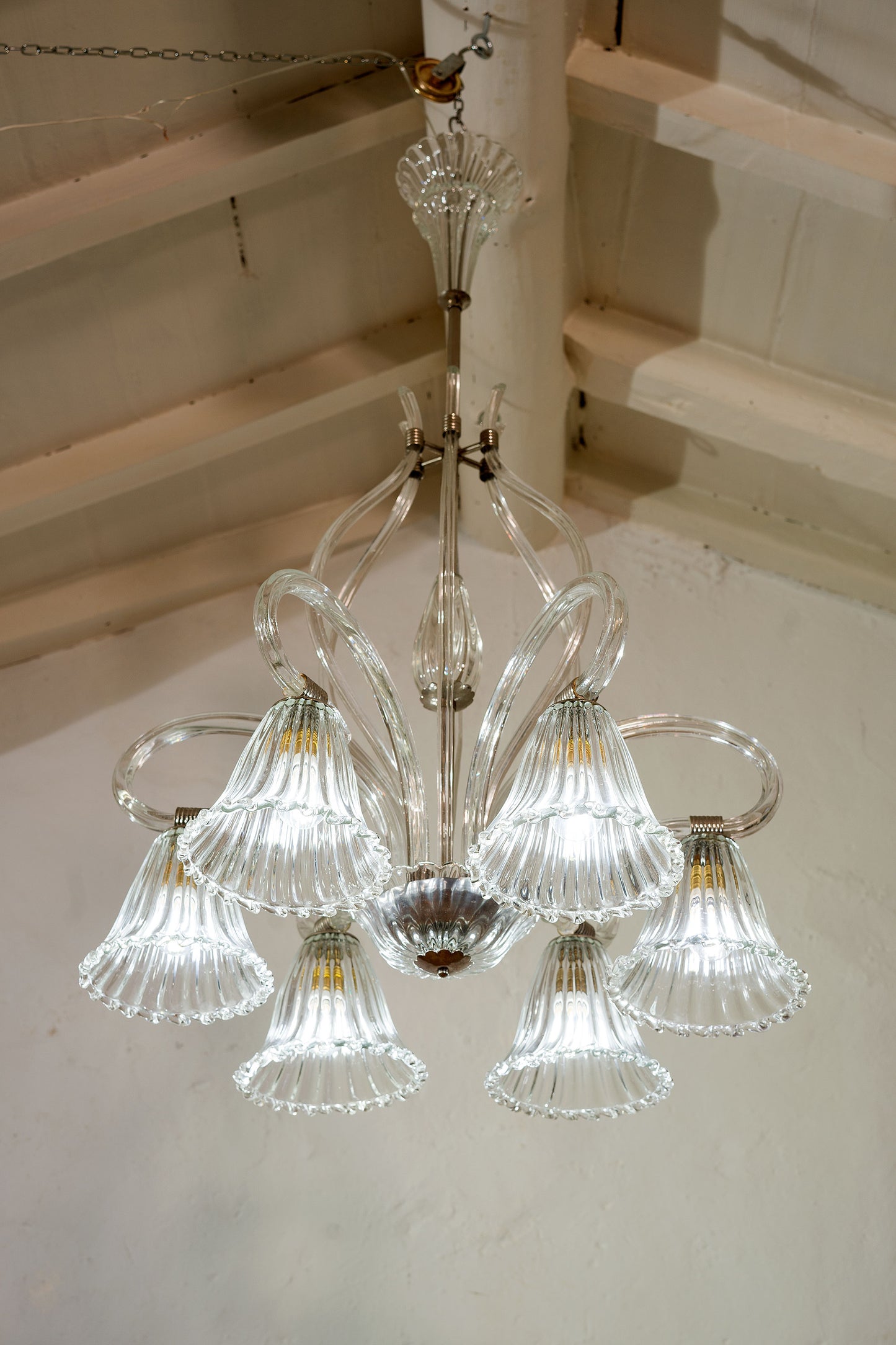 Lampadario in vetro di Murano Ercole Barovier & Toso, realizzato nel periodo Art Déco, anni '30, '40-Lo Stile Italiano