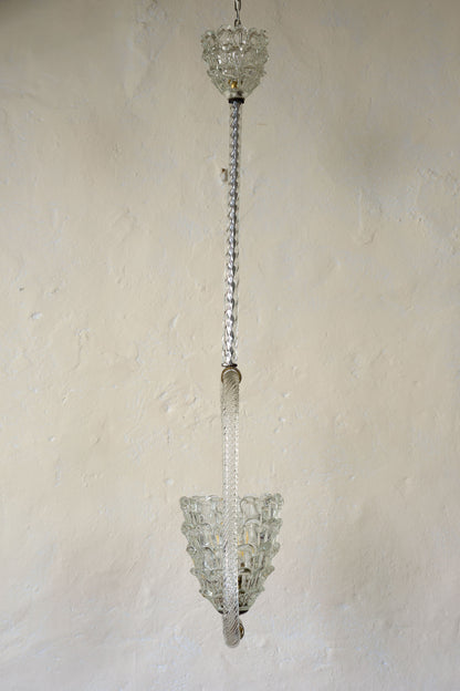 Lampadario anni 30 in vetro di Murano con coppa centrale e coppa copri filo da soffitto-Lo Stile Italiano