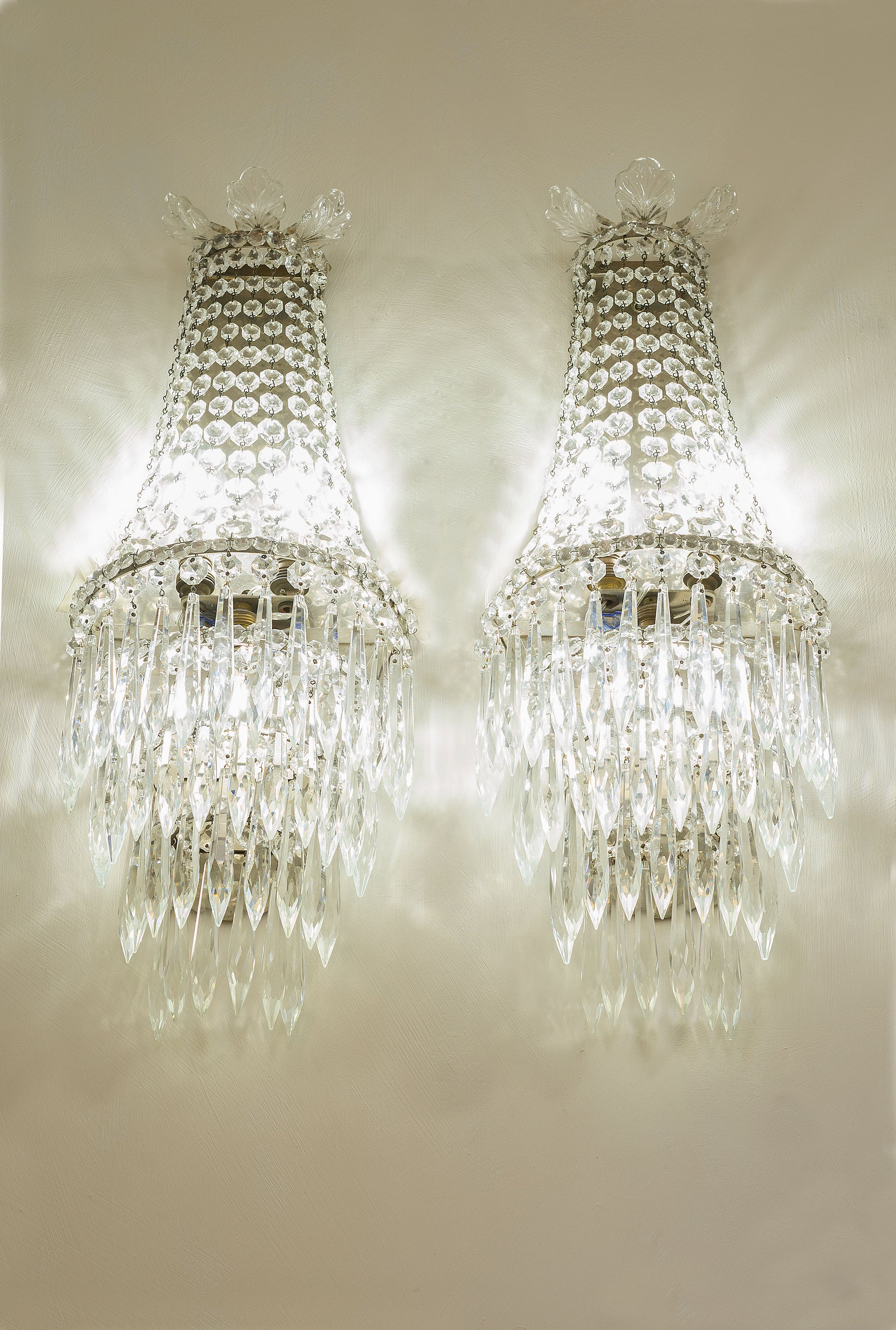 Lampade a Muro in cristallo Art Deco , 3 luci E 14-Lo Stile Italiano