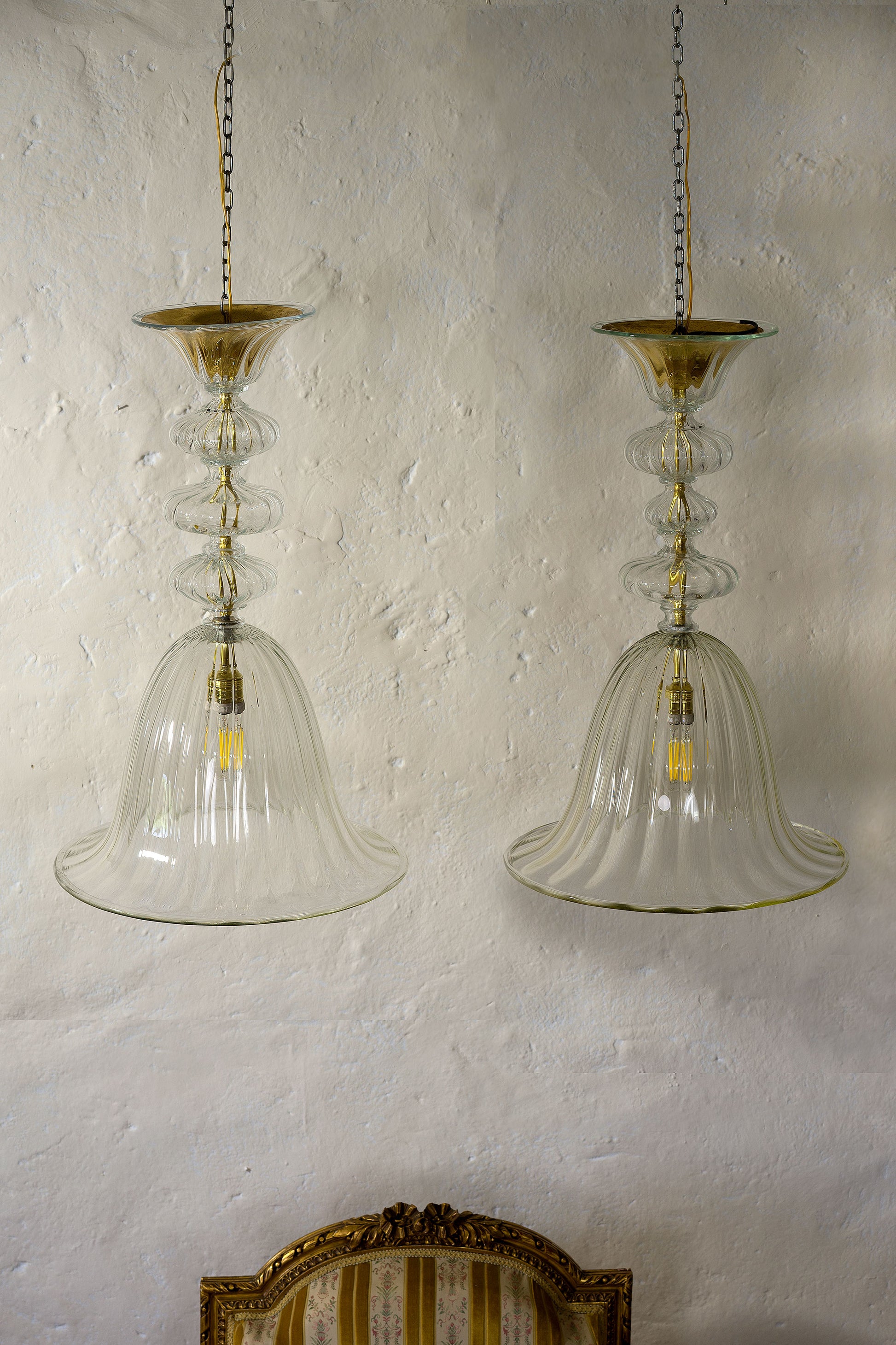 Lampadari antichi con tubi di varie forme in vetro soffiato di Murano-Lo Stile Italiano