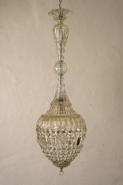 Lampadario anni '40 con struttura in cristallo cesellato-Lo Stile Italiano