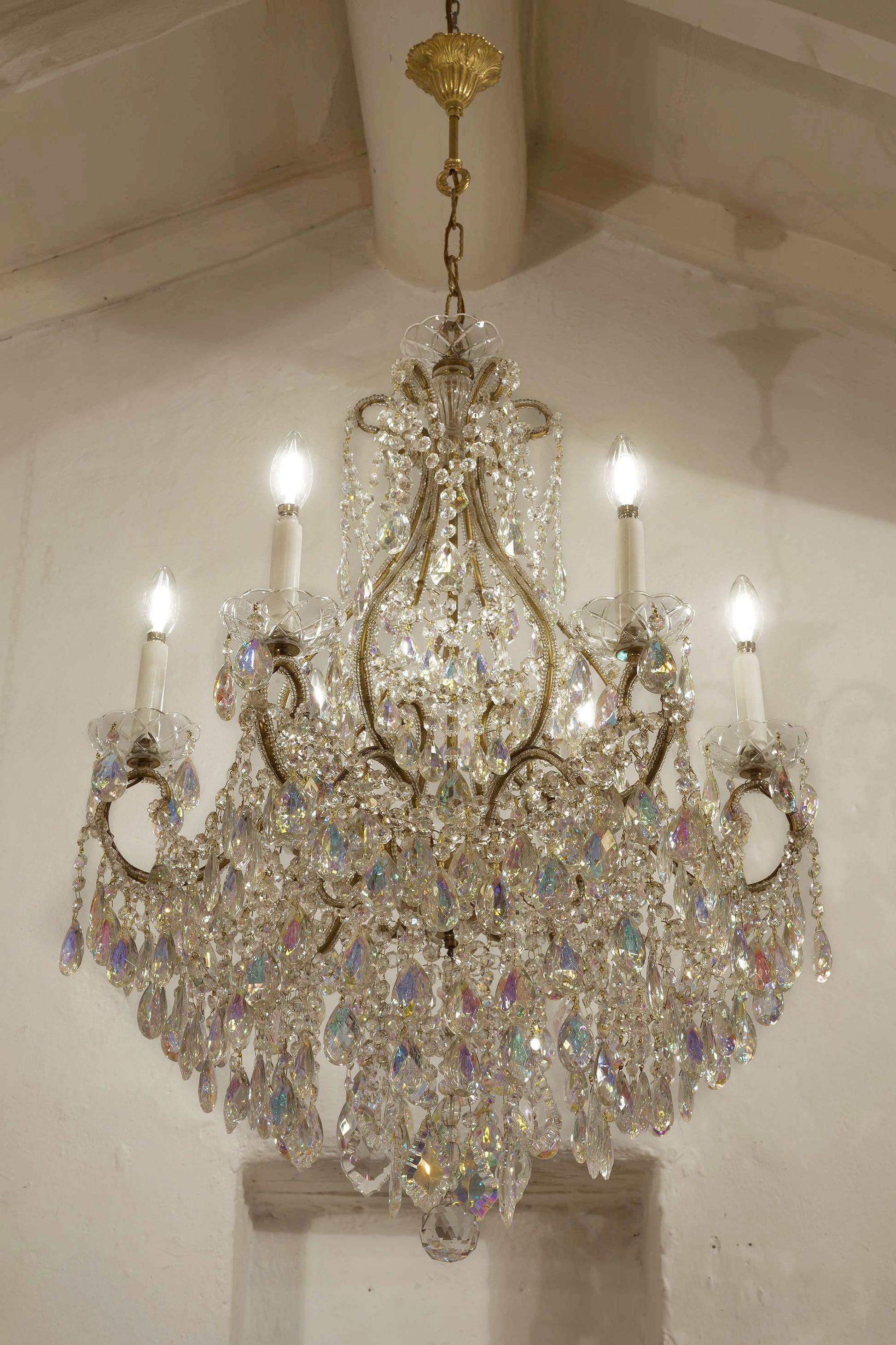 Lampadario antico di cristallo, artigianato Fiorentino-Lo Stile Italiano