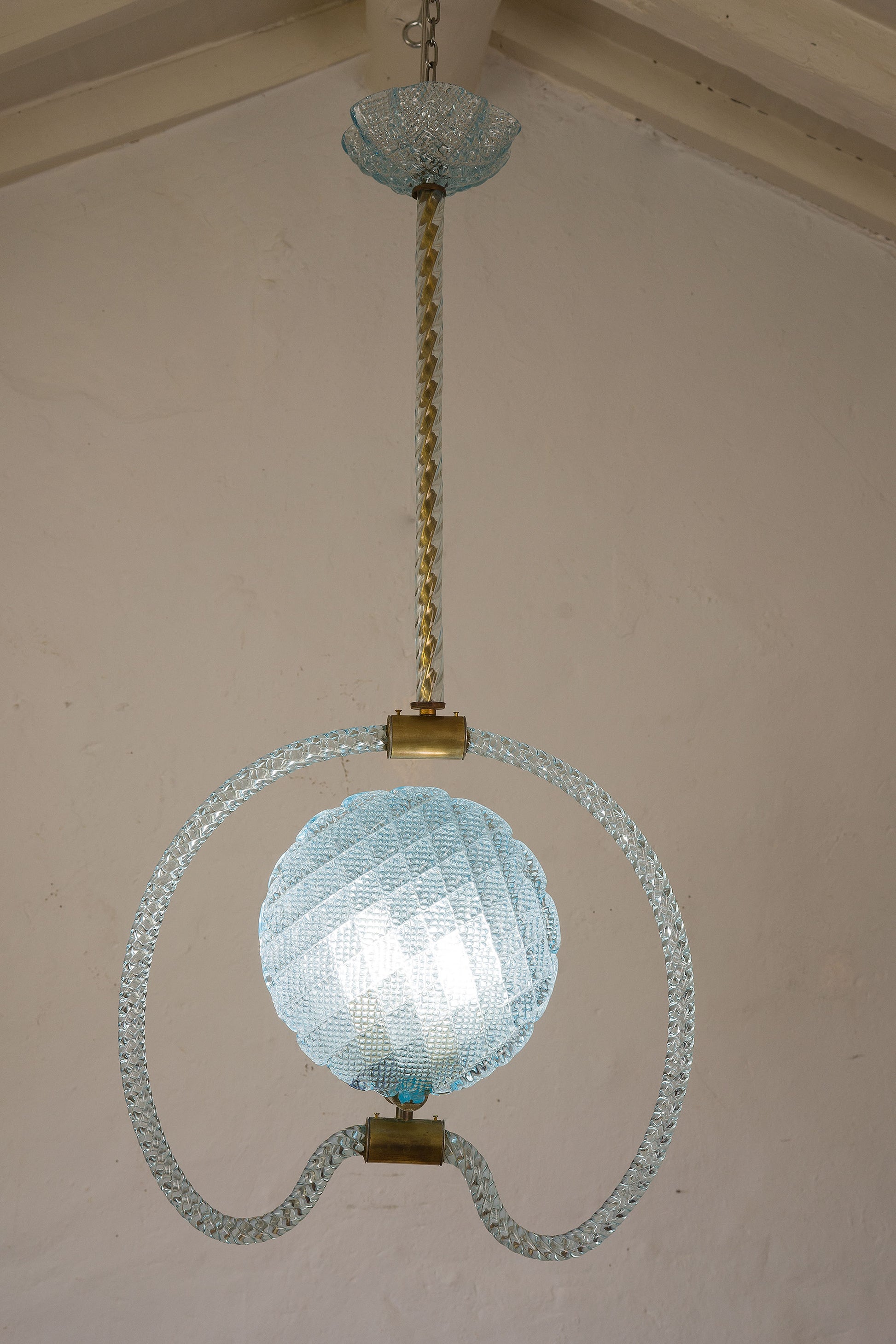 Lampadario Art Décò 2 luci in vetro cristallo veneziano-Lo Stile Italiano
