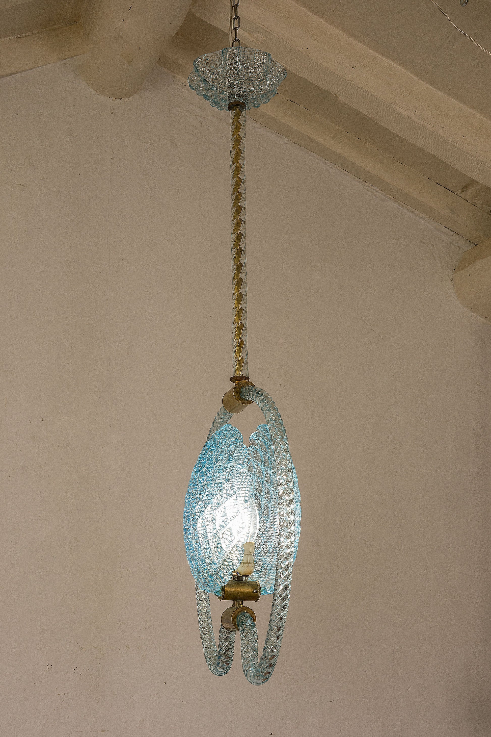 Lampadario in vetro di Murano colore celeste, 2 luci-Lo Stile Italiano