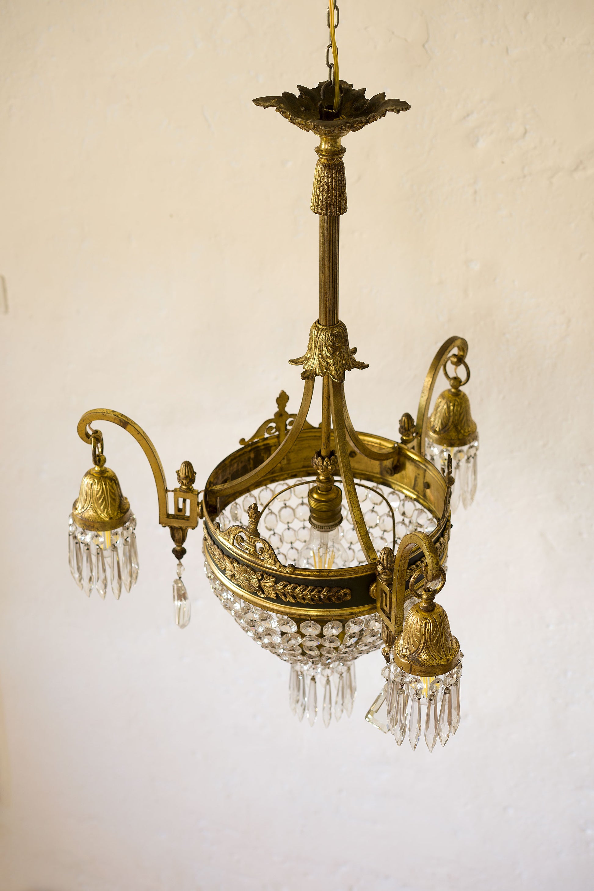 Lampadario Art Nouveau di cristallo,  4 luci.-Lo Stile Italiano