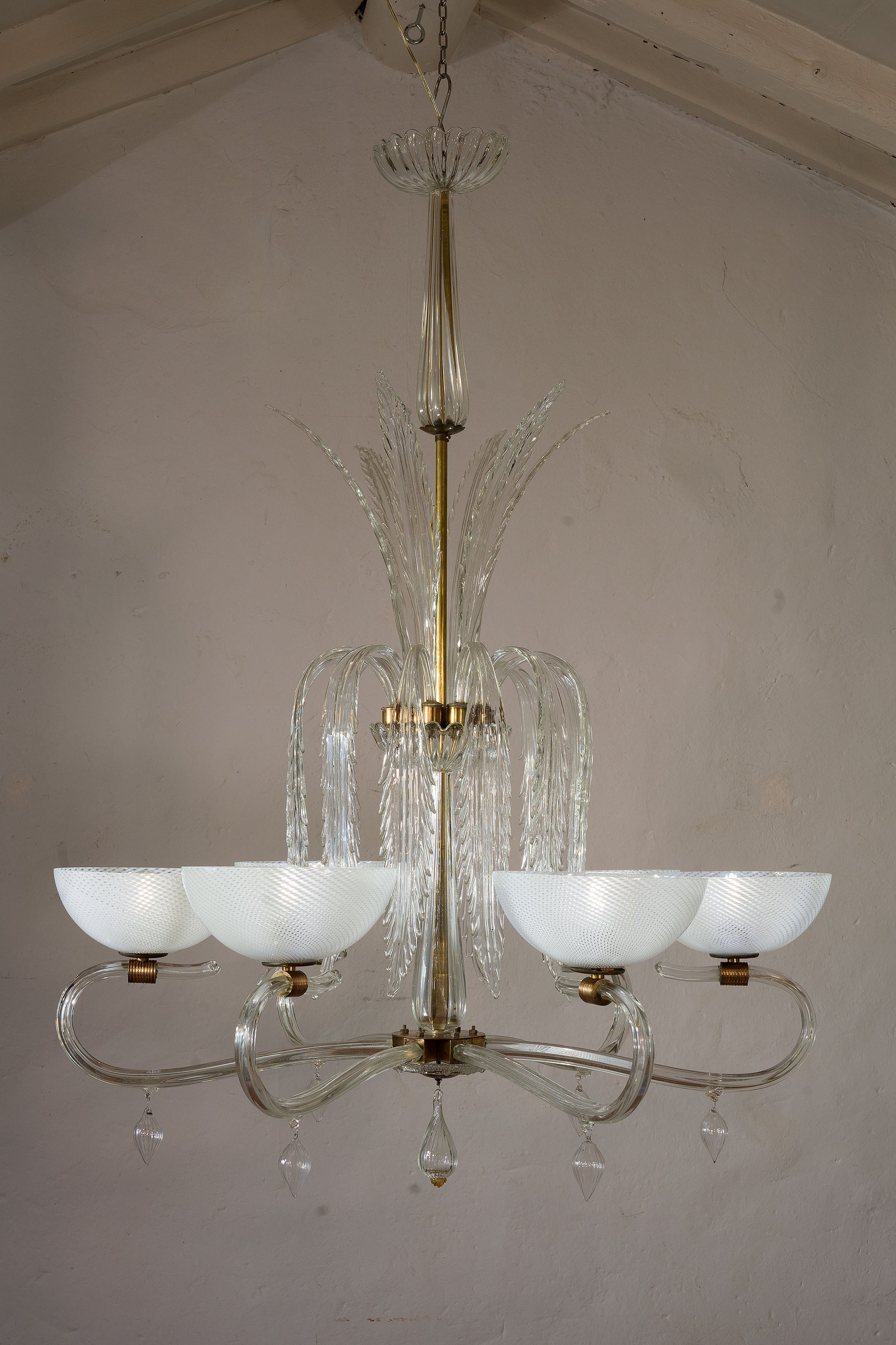 Venini lampadario anni '30 in vetro soffiato di Murano, con fichi in vetro soffiato-Lo Stile Italiano