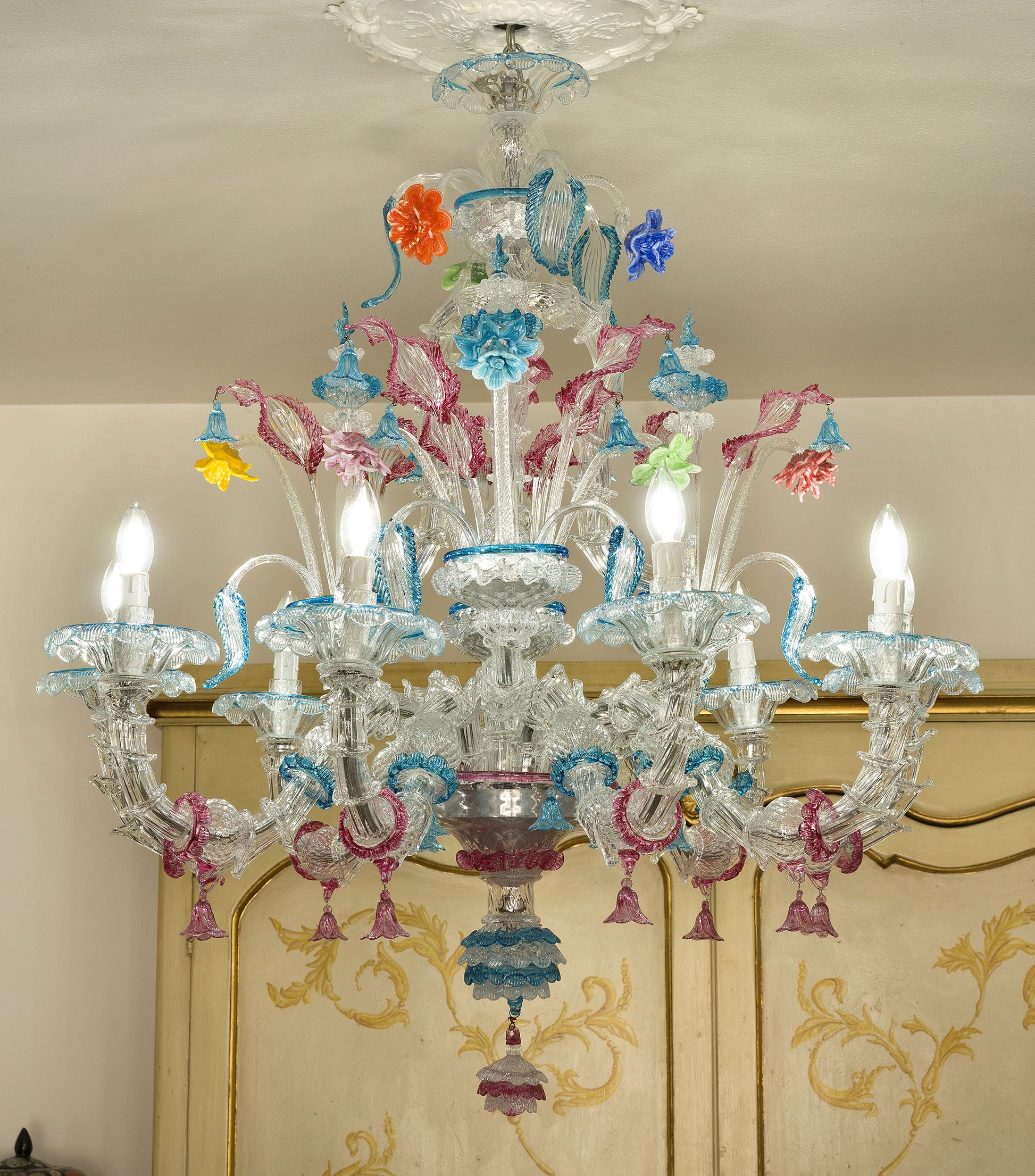 Grandi Lampadari Antichi Murano Ca' Rezzonico Perio 1890 1920 Originale-Lo-Stile Italiano