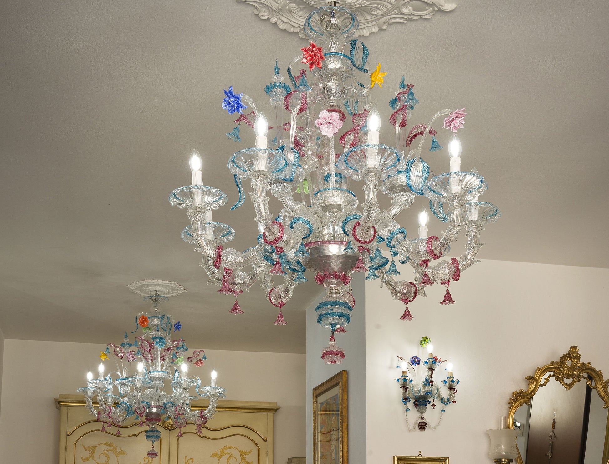 Grandi Lampadari Antichi di Murano, Ca' Rezzonico, Epoca 1890, 1920, Originali, Restaurati-Lo Stile Italiano