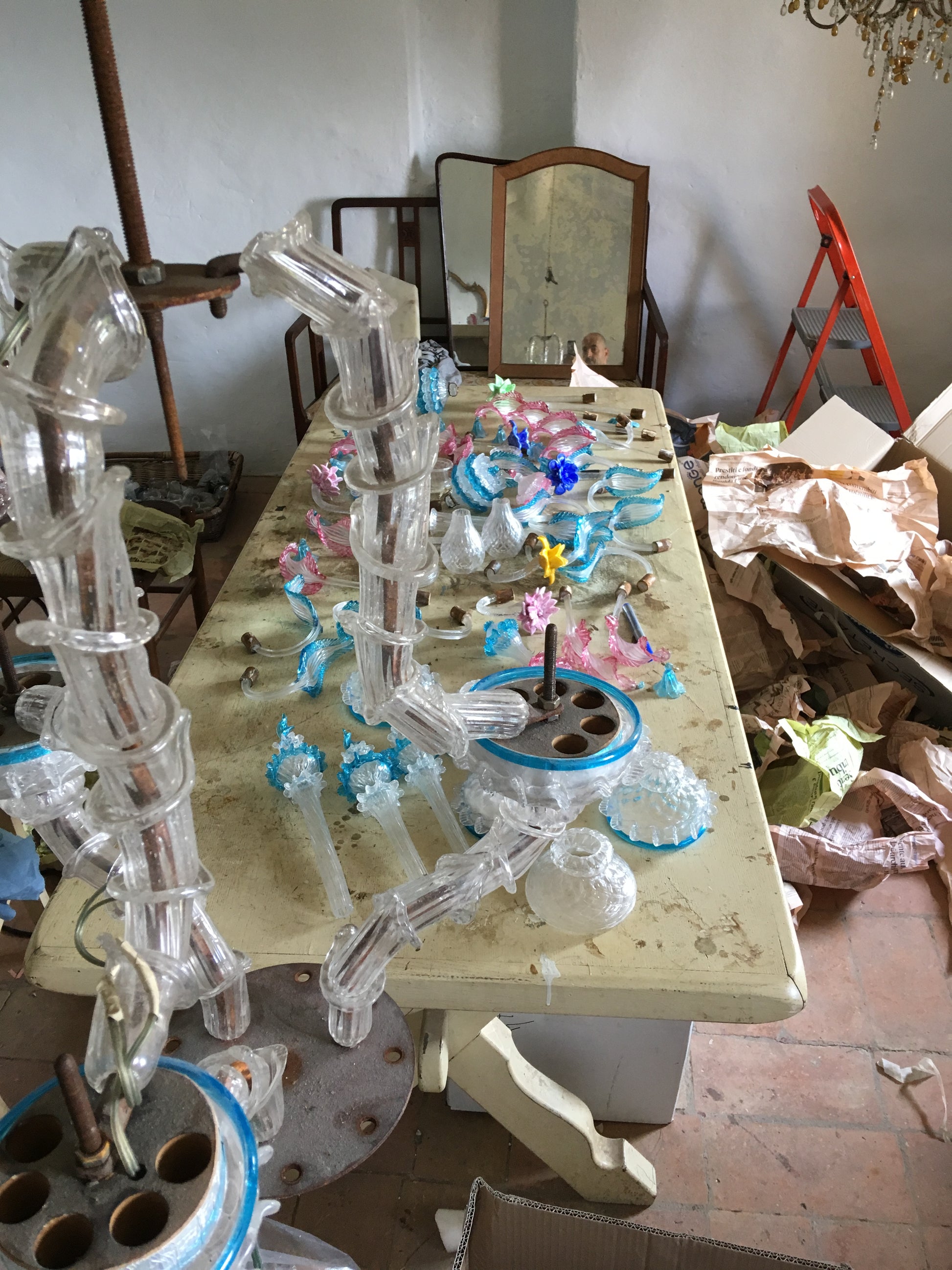 Lampadario vetro soffiato di Murano da restaurare-Lo-Stile-Italiano-Lo-Stile-Italiano
