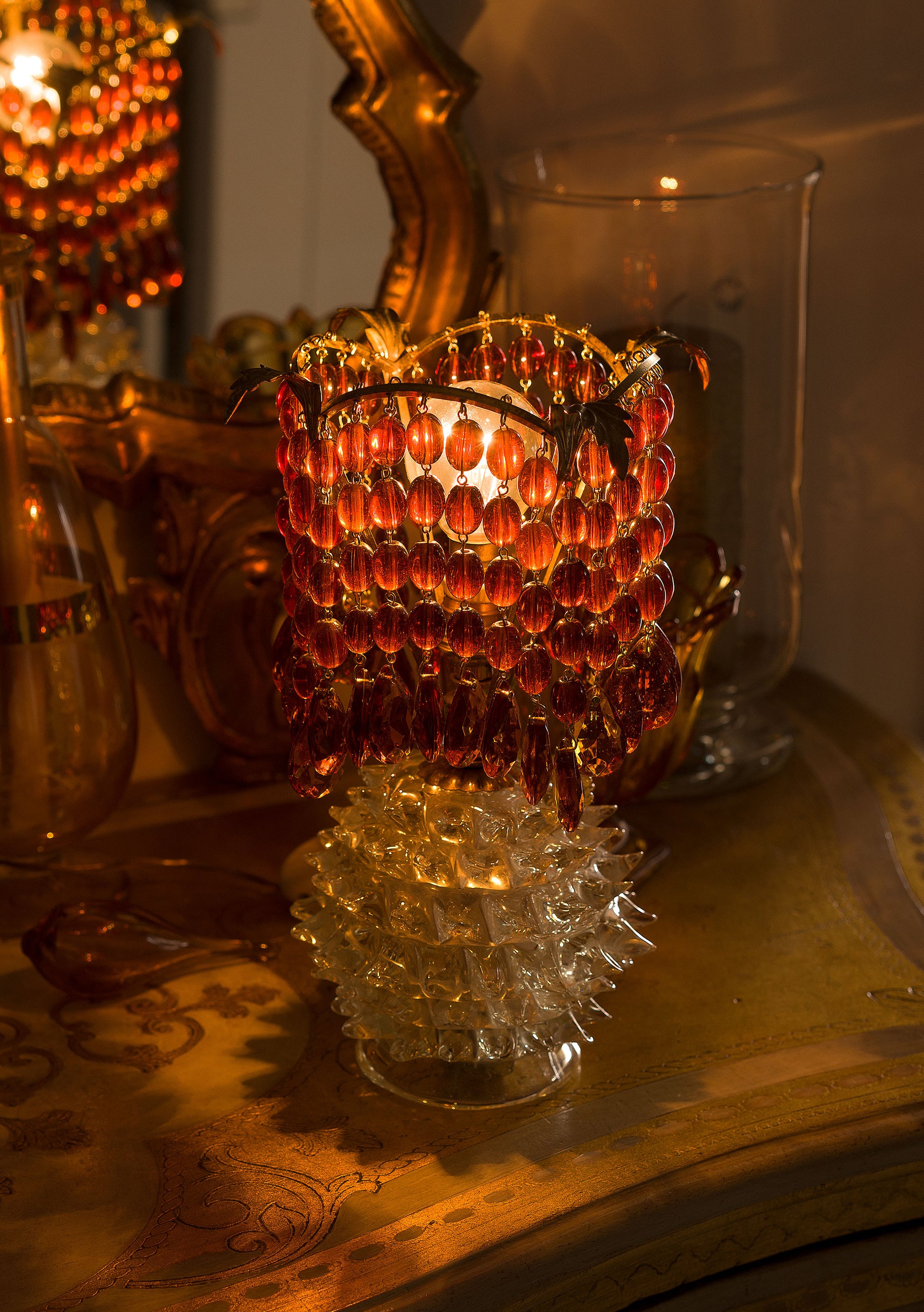 Lampada da tavolo Murano Perle vetro Rosso-Lo Stile Italiano