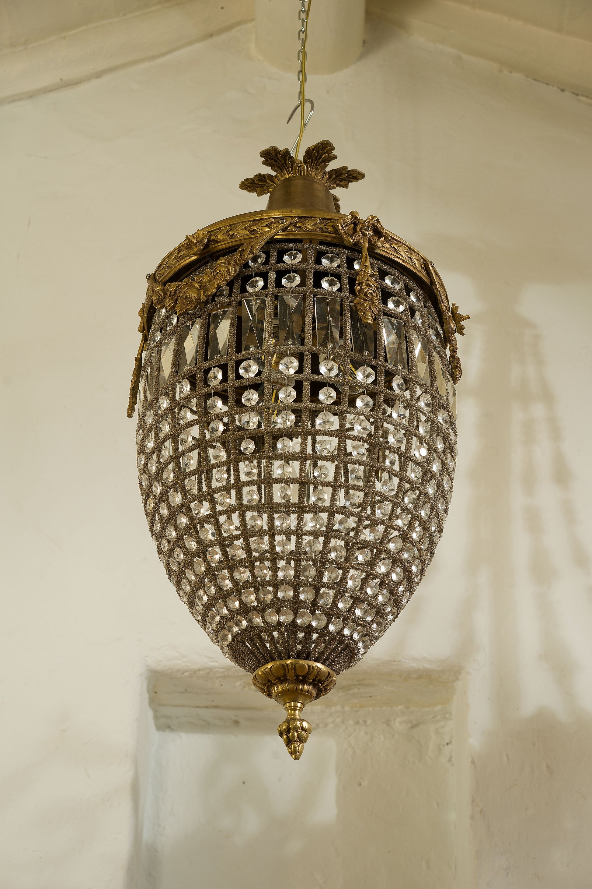 lanterna antica Art Nouveau in ottone e cristallo-Lo Stile Impero