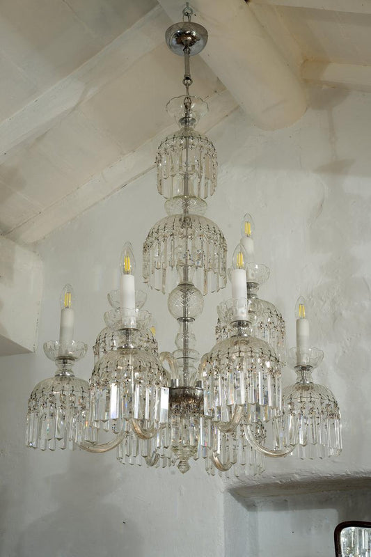 1950s, Bohemian, crystal, chandelier, 8, lights, Restored-Lo Stile Italiano