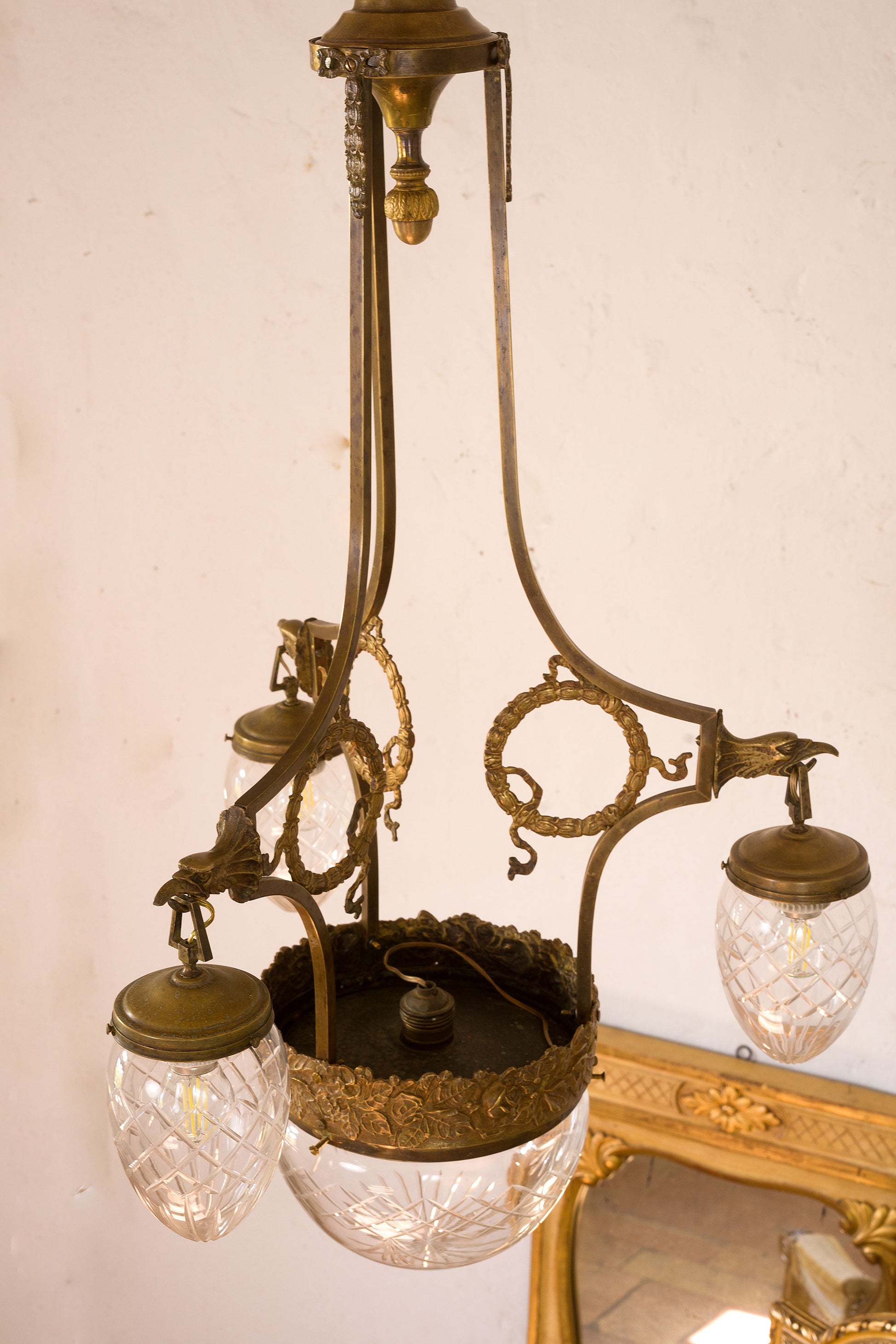 Lampadario Art Nouveau, restaurato-Lo Stile Italiano