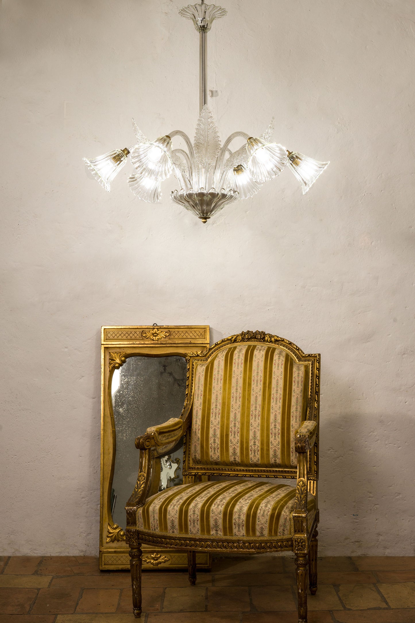 Lampadario Art Deco a 6 luci in vetro di murano-Lo Stile Italiano
