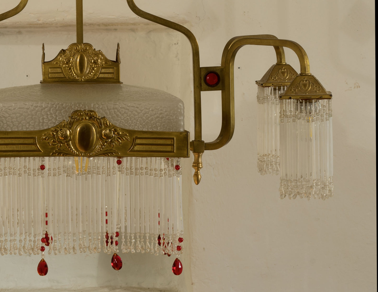 Lampadario Art Dèco Antico a 5 Luci, Gocce Pendenti in vetro di Murano, Italia anni '30-Lo Stile Italiano