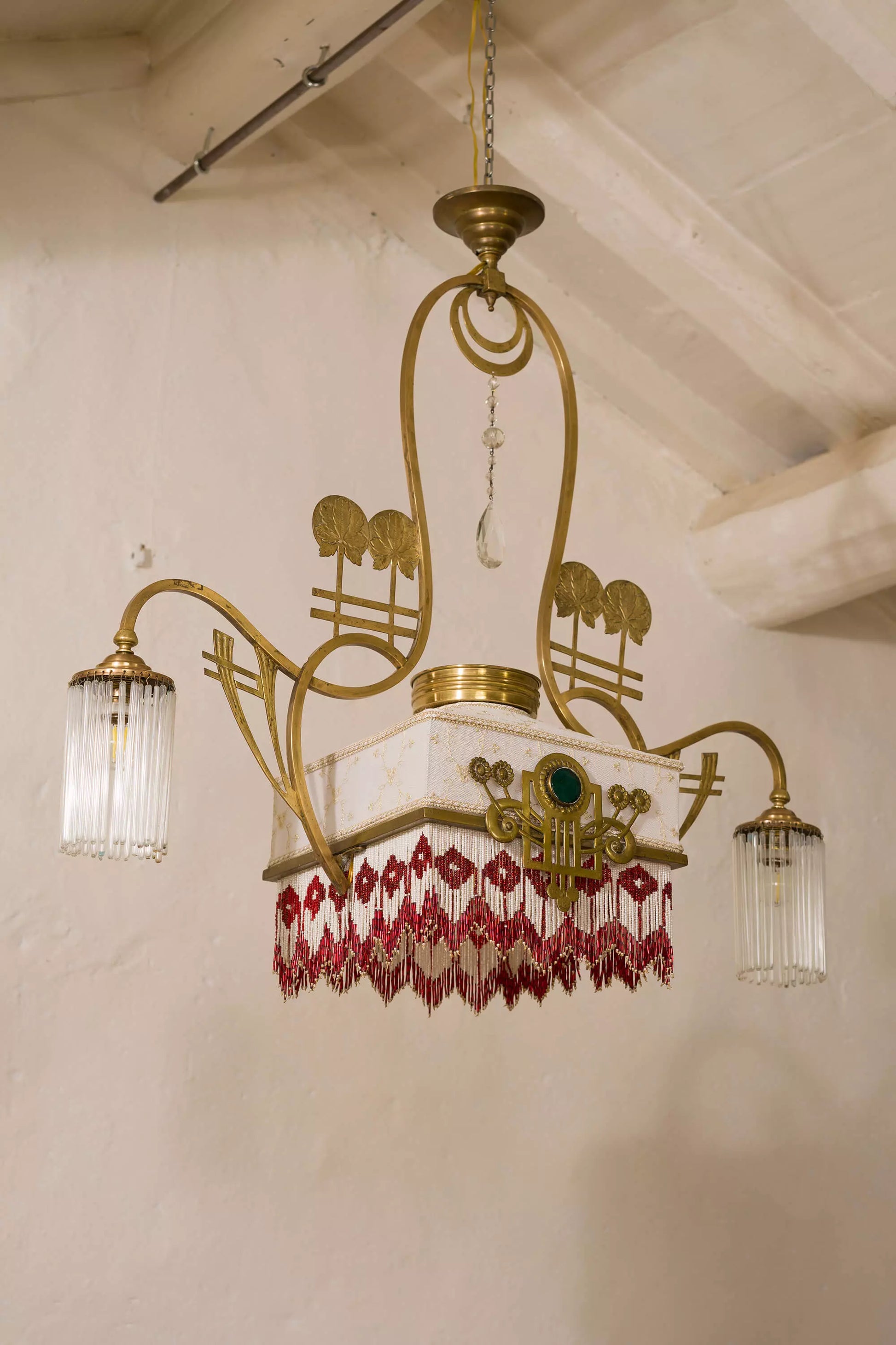 Lampadario Art Déco con cannucce pendenti in vetro di Murano| Lo Stile Italiano
