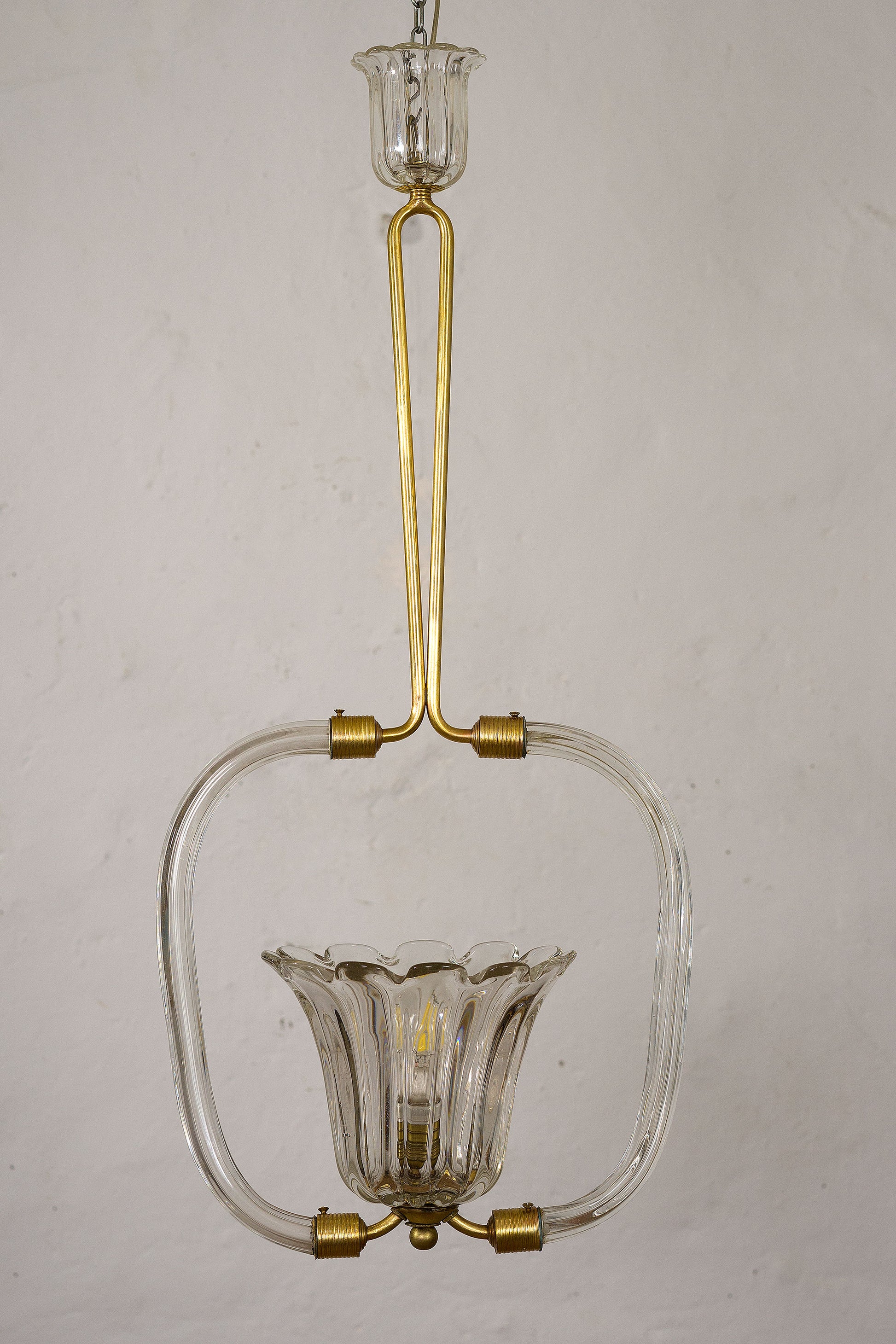 Lampadario di Murano Archimede Seguso con grande coppa centrale-Lo stile italiano