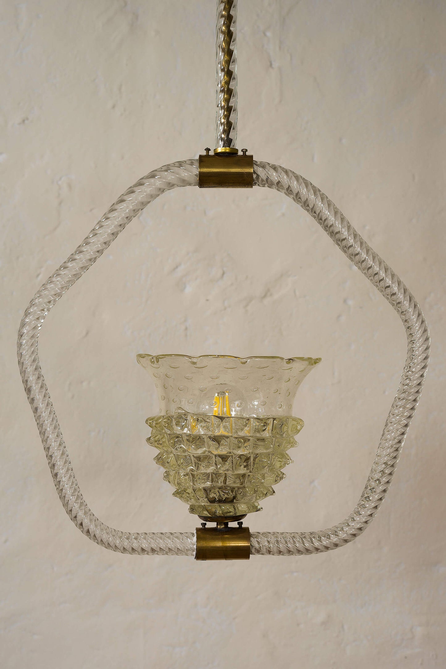 Lampadario in vetro rostrato di murano, 1 luce centrale E27-Lo Stile Italiano