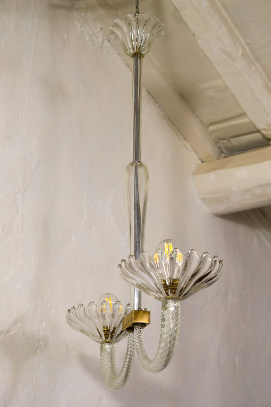 Lampadario Barovier & Toso in vetro di Murano, con 2 grandi coppe, Italia 1940.-Lo Stile Italiano
