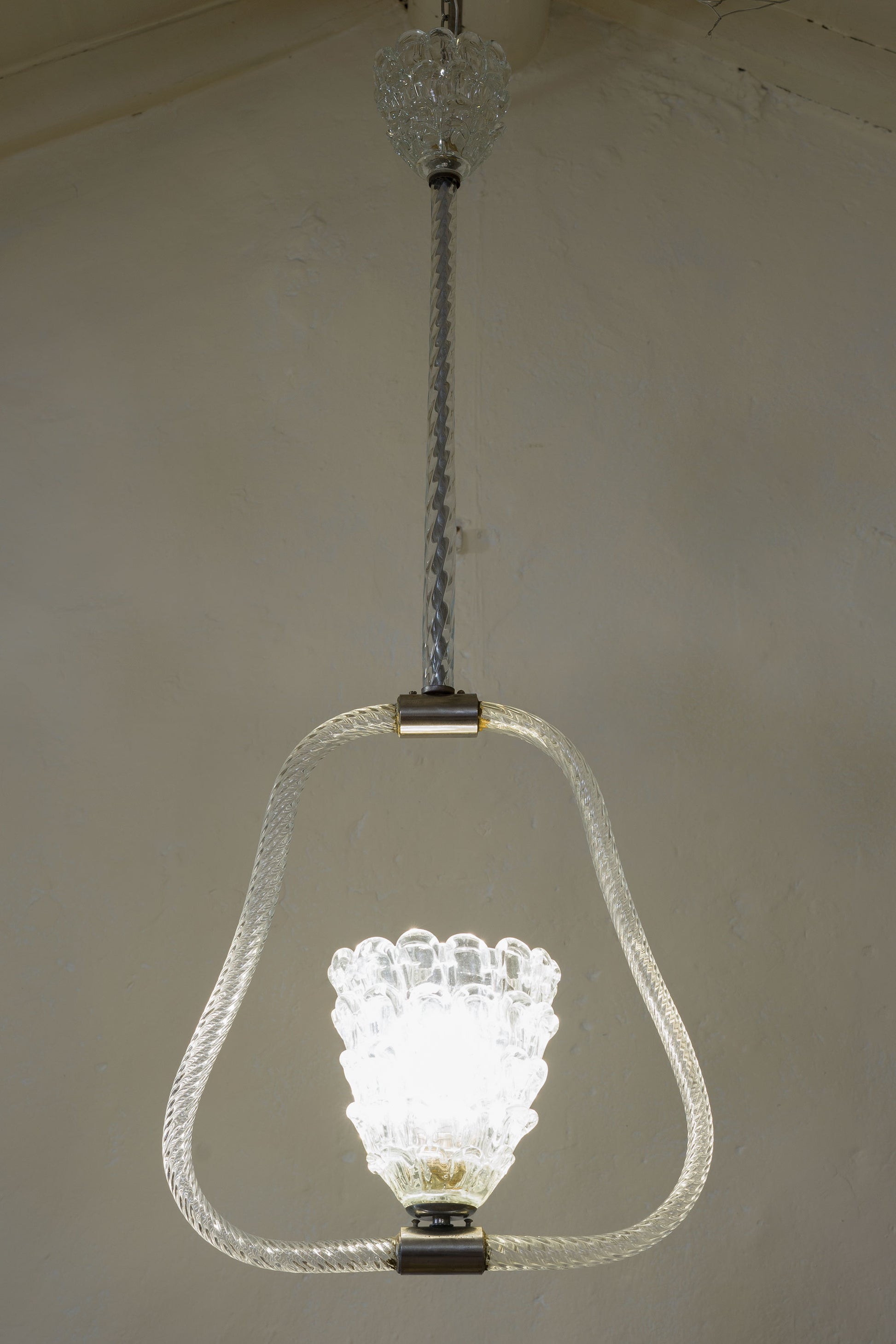 Antico lampadario Barovier & Toso con struttura in vetro Torchon e vasi in vetro Balloton-Lo Stile Italiano