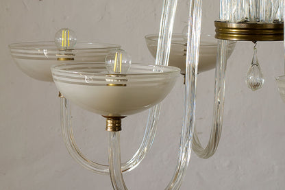 Lampadario di Murano Archimede Seguso, in vetro satinato e trasparente, grandi coppe, Città di Castello-Lo Stile Italiano
