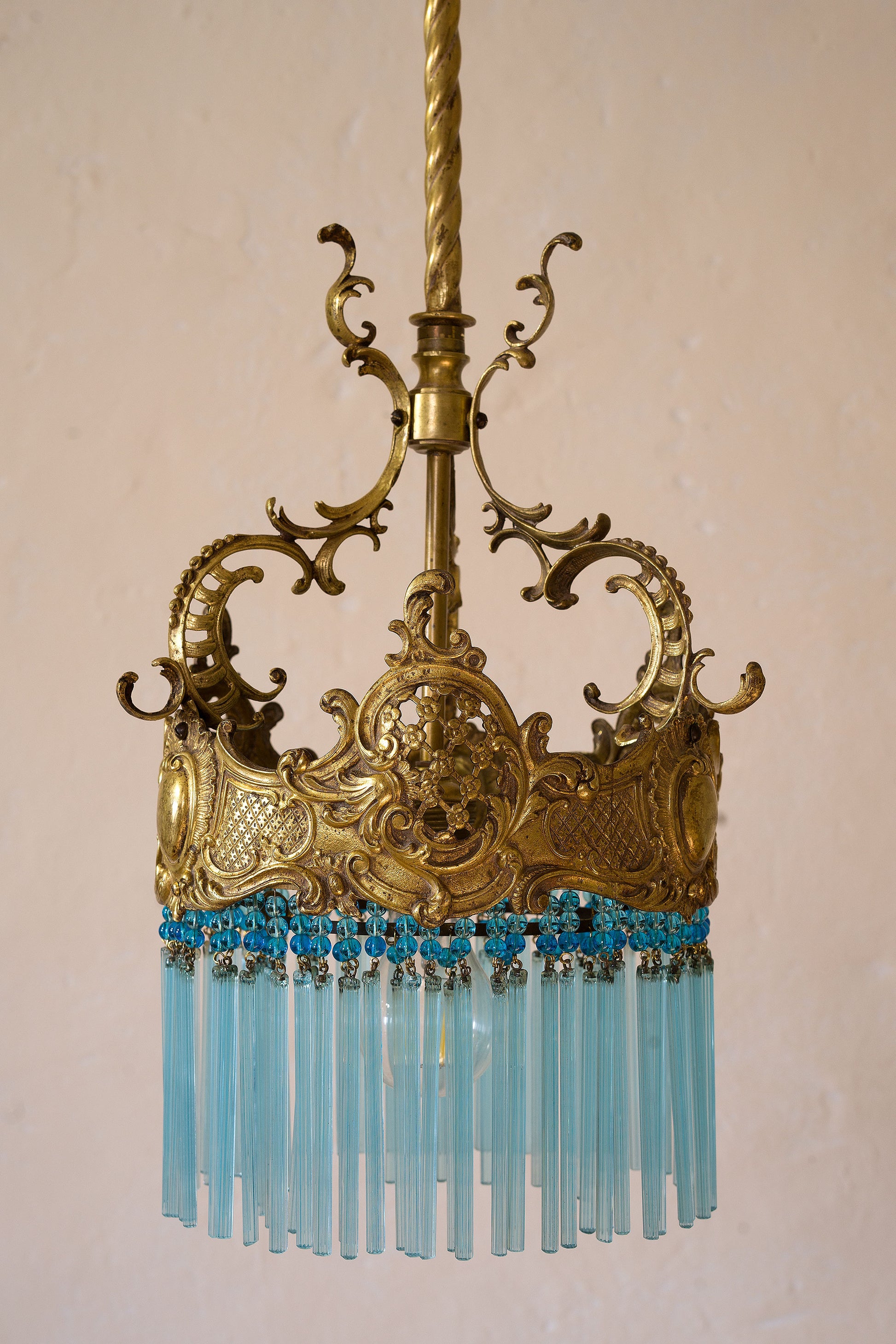 Antico lampadario Napoleone III fine '800 con pendenti in vetro di Murano, 1 luce-Lo Stile Italiano