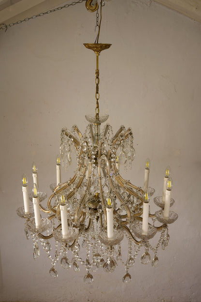 Grande lampadario Maria Teresa 12 Luci, con gocce pendenti, Italia anni '40 - Lo Stile Italiano