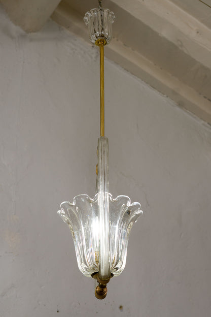 Antico lampadario Archimede Seguso, coppa centrale e struttura in ottone-Lo Stile Italiano
