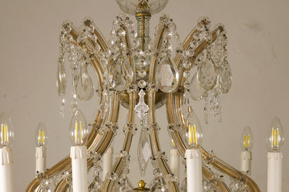 Grande lampadario Maria Teresa 12 Luci, con gocce pendenti, Italia anni '40 - Lo Stile Italiano
