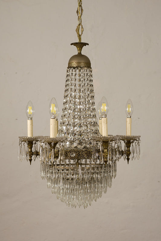 Antico Lampadario di Cristallo Stile Impero 6 luci, Vintage-www.lostileitaliano.eu