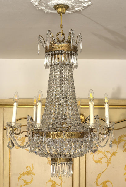 Antico lampadario Impero a mongolfiera a 12 Luci, Italia Anni '30-Lo Stile Italiano 