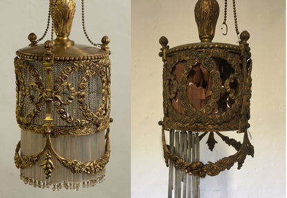 Lampadario_impero, 2 immagini prima e dopo il restauro-Lo Stile Italiano