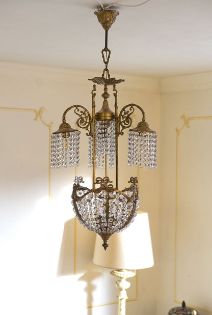 Lampadario Stile Art Nouveau (Liberty), con Cristalli Swarovski, 6 luci, vintage-Lo stile italiano
